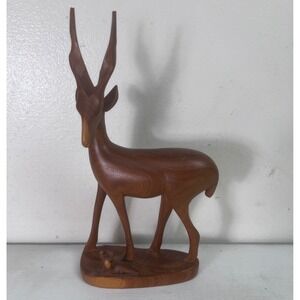 Hand Carved Wood Antelope Gazelle Figurine Sculpture 9" Teak Kenya Animal Safari